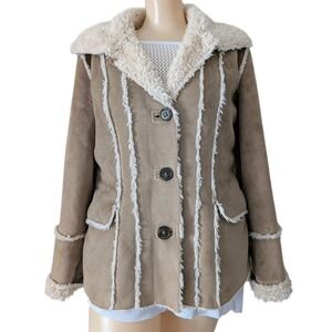 Boho Penny Lane Jacket Women Small Faux Suede Shearling Coat Hippie Y2K Festival